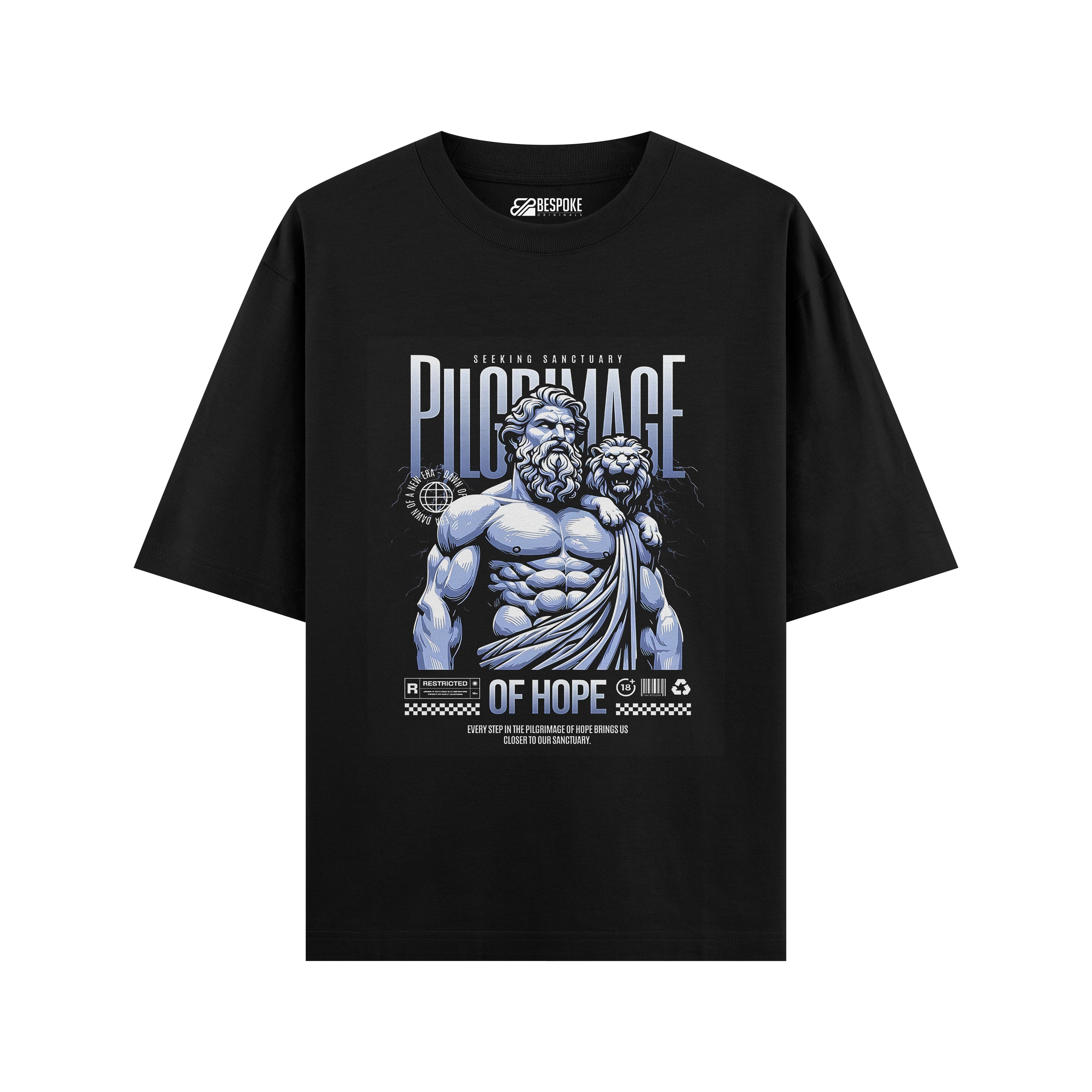 Pilgrimage of Hope Oversized Graphic T-Shirt – Black | Mythic Streetwear Design