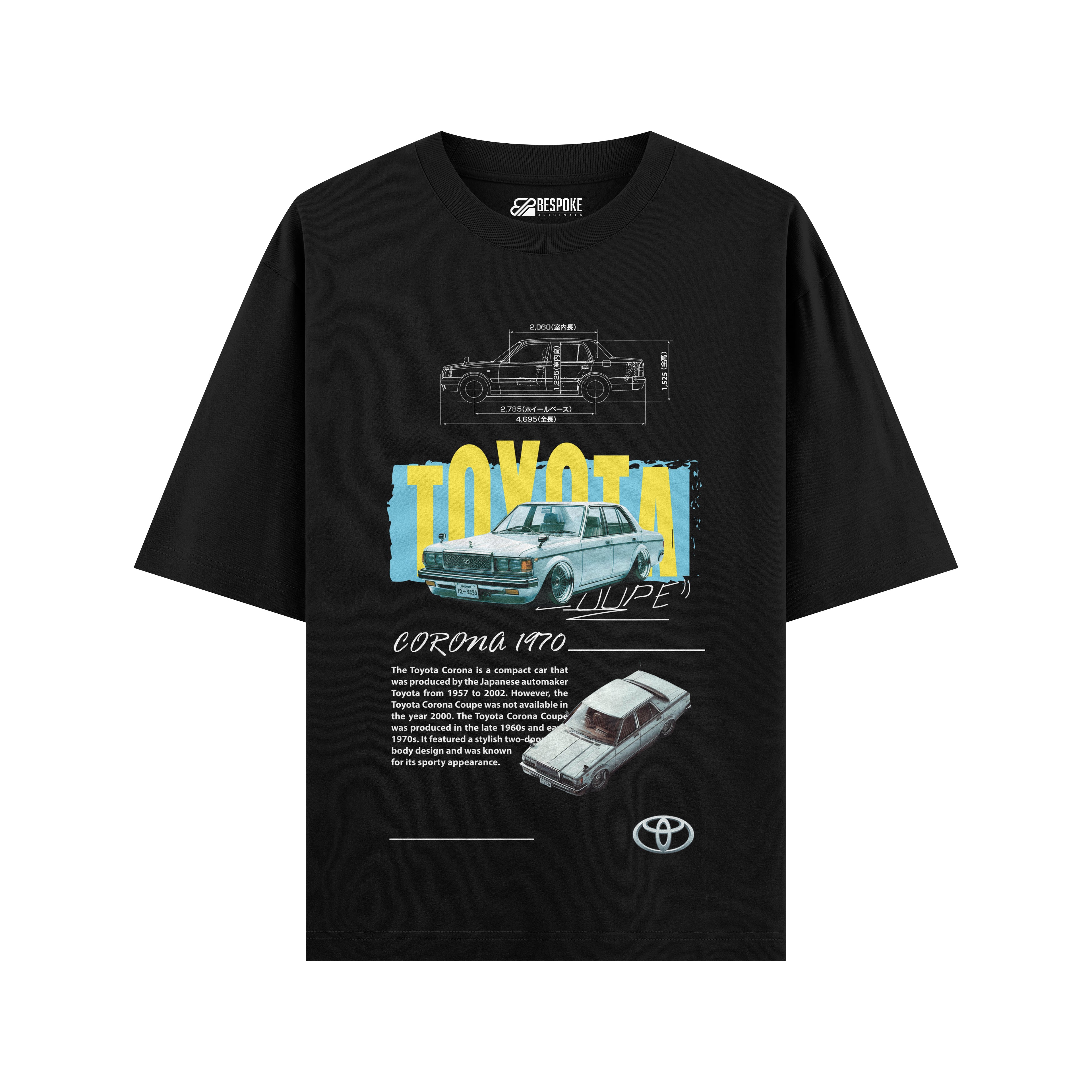 Toyota Corona Coupe Oversized T-Shirt – Vintage Car Graphic Tee | Black Streetwear