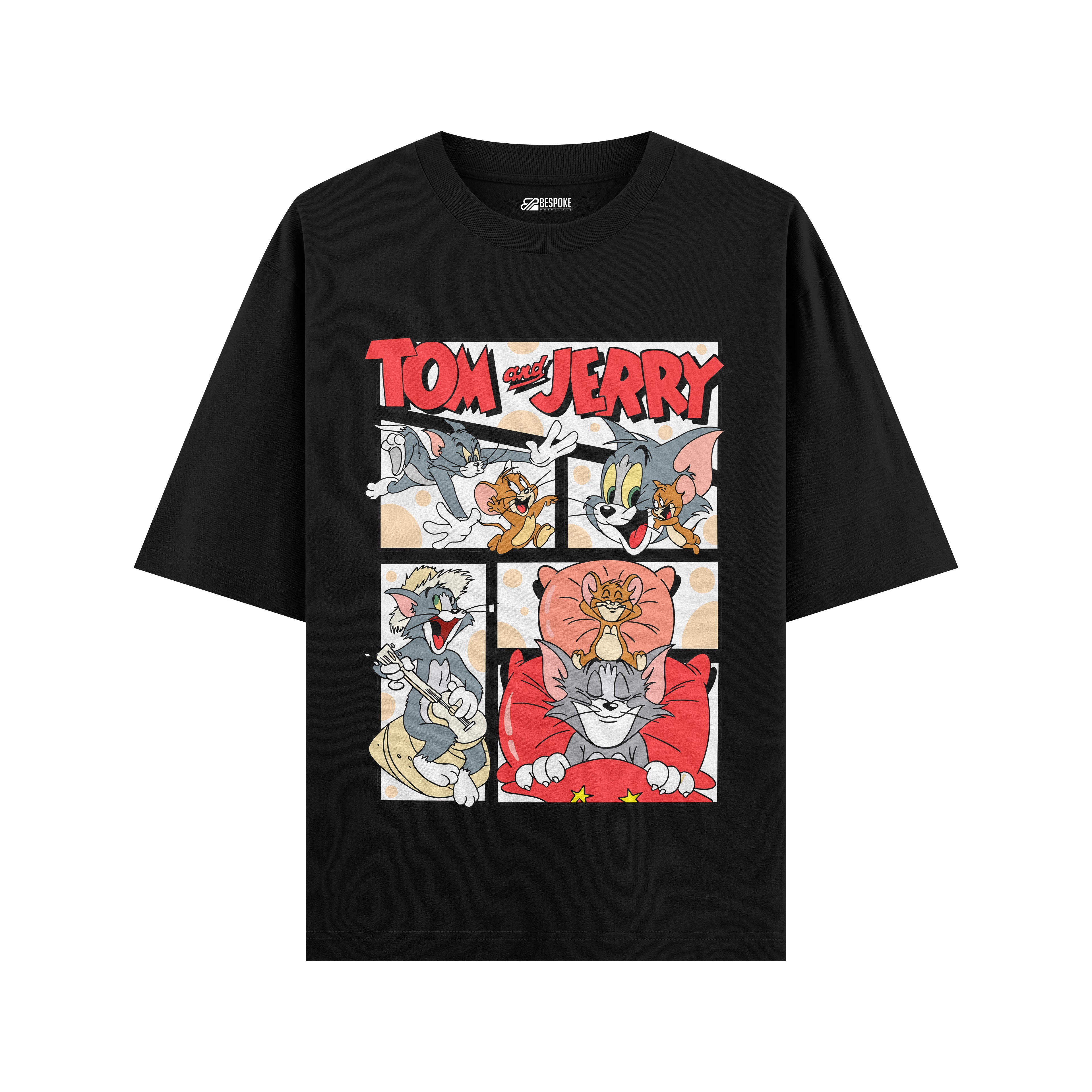 Tom & Jerry Oversized Graphic T-Shirt – Black | Classic Cartoon Streetwear